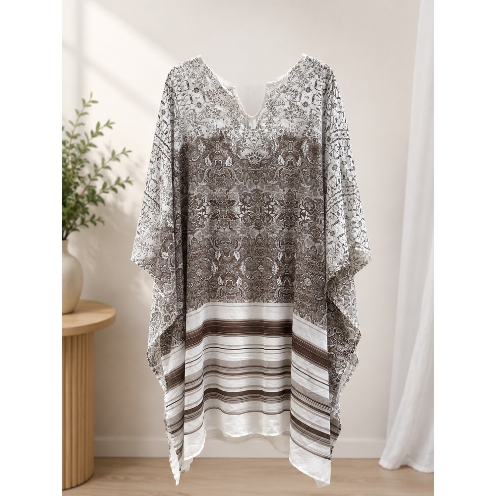 Roman's White & Grey Paisley Rhinestone Handkerchief Dress/Tunic Size 14/16